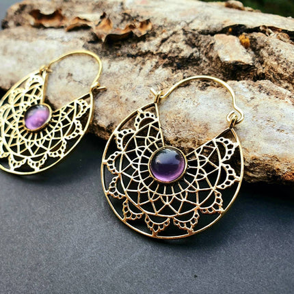 Golden Amethyst Earrings Ethnic, rustic, yoga, hippie, gypsy, pretty, psy, boho, bohemian, festival