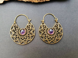 Golden Amethyst Earrings Ethnic, rustic, yoga, hippie, gypsy, pretty, psy, boho, bohemian, festival