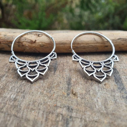 Small Boho Silver Hoop Earrings; Ethnic, Geometric, Rustic, Yoga, Hippie, Gypsy, Pretty, Ssy, Boho, Bohemian, Festival