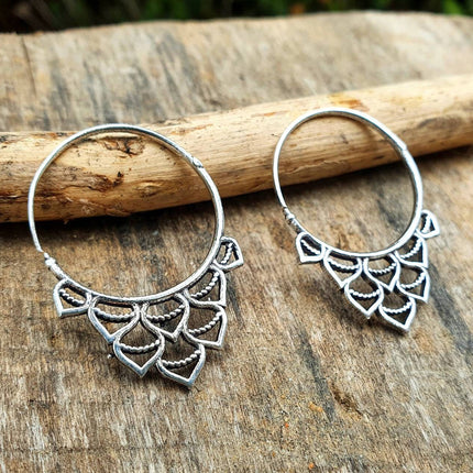 Small Boho Silver Hoop Earrings; Ethnic, Geometric, Rustic, Yoga, Hippie, Gypsy, Pretty, Ssy, Boho, Bohemian, Festival