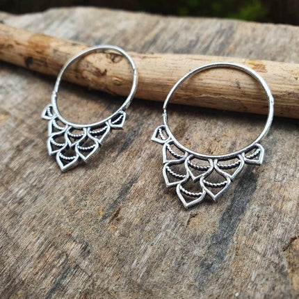 Small Boho Silver Hoop Earrings; Ethnic, Geometric, Rustic, Yoga, Hippie, Gypsy, Pretty, Ssy, Boho, Bohemian, Festival