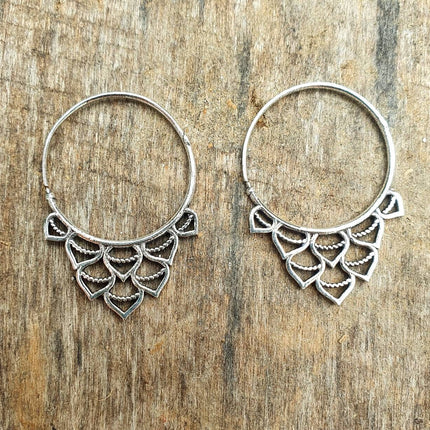 Small Boho Silver Hoop Earrings; Ethnic, Geometric, Rustic, Yoga, Hippie, Gypsy, Pretty, Ssy, Boho, Bohemian, Festival