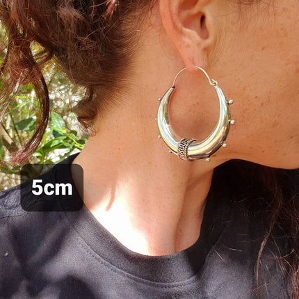 Chunky Silver Bali Hoop Earrings / Ethnic / Rustic / Bohemian / Gypsy / Spiral / Hippie / Chunky / Festival / style