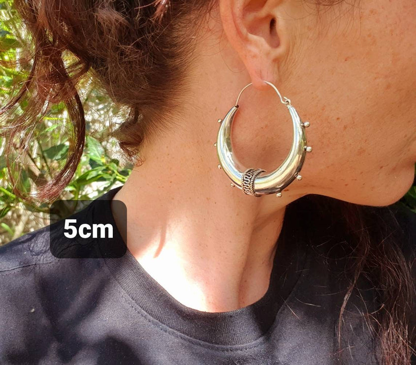 Chunky Silver Bali Hoop Earrings / Ethnic / Rustic / Bohemian / Gypsy / Spiral / Hippie / Chunky / Festival / style