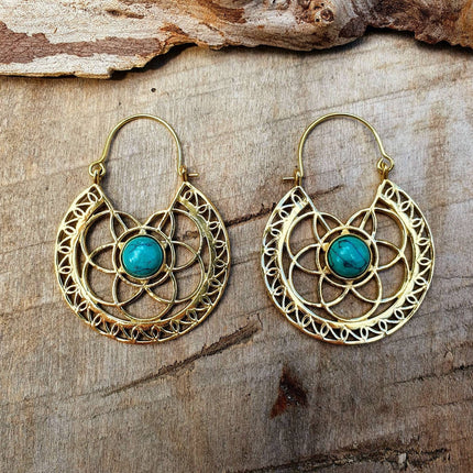 Golden Ethnic Turquoise Earrings Ethnic, rustic, yoga, hippie, gypsy, pretty, psy, boho, bohemian, festival