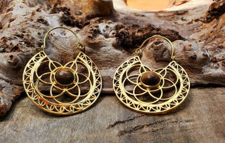 Tiger Eye & Brass Hoop Earrings Ethnic, rustic, yoga, hippie, gypsy, pretty, psy, boho, bohemian, festival