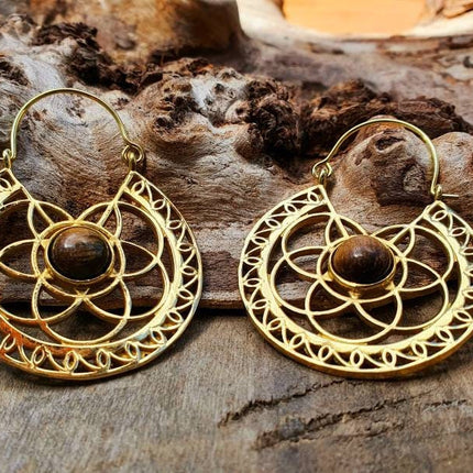 Tiger Eye & Brass Hoop Earrings Ethnic, rustic, yoga, hippie, gypsy, pretty, psy, boho, bohemian, festival