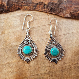 Turquoise Silver Drop Dangle earrings / Birth Stone / Ethnic / rustic, yoga, hippie, gypsy, pretty, psy, boho, bohemian, festival