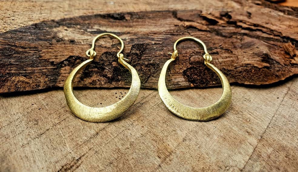 Boho Gold Hoop Earrings / Brass / Small Hoops / Ethnic Boho Classic Bohemian Chic Gold Gypsy Spiral Hippie Festival