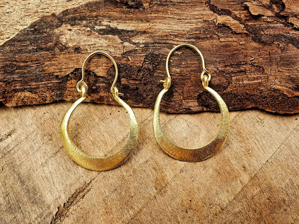 Boho Gold Hoop Earrings / Brass / Small Hoops / Ethnic Boho Classic Bohemian Chic Gold Gypsy Spiral Hippie Festival