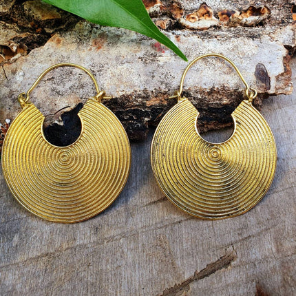 Geometric Circle Tribal Brass earrings; Boho Ethnic Rustic Indian Festival Psy Gypsy Spiral Hippie Tribal style