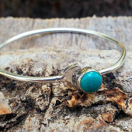 Silver Moon Bracelet / Turquoise / Bangle / Galaxy / Solar System / Planets / Boho / Adjustable / Hippie / Chic / Sun