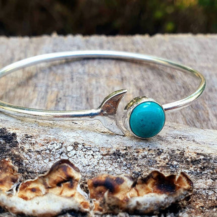 Silver Moon Bracelet / Turquoise / Bangle / Galaxy / Solar System / Planets / Boho / Adjustable / Hippie / Chic / Sun