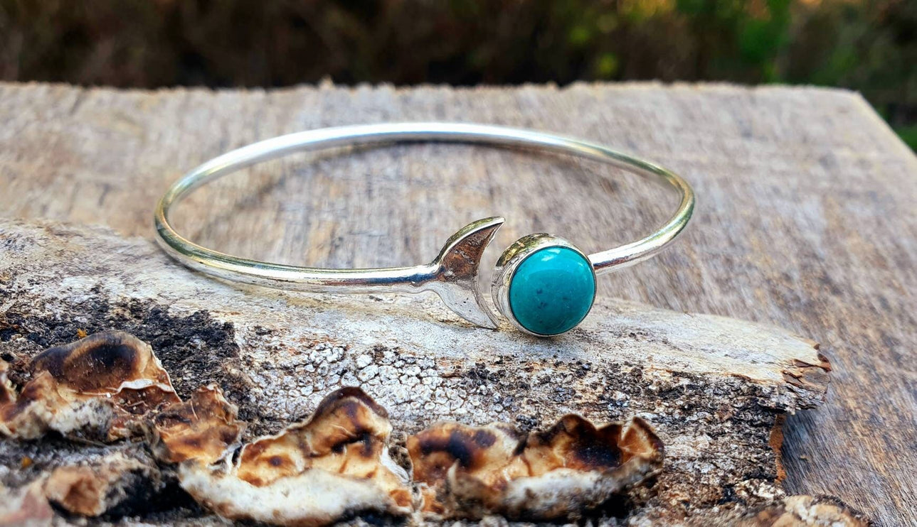 Silver Moon Bracelet / Turquoise / Bangle / Galaxy / Solar System / Planets / Boho / Adjustable / Hippie / Chic / Sun