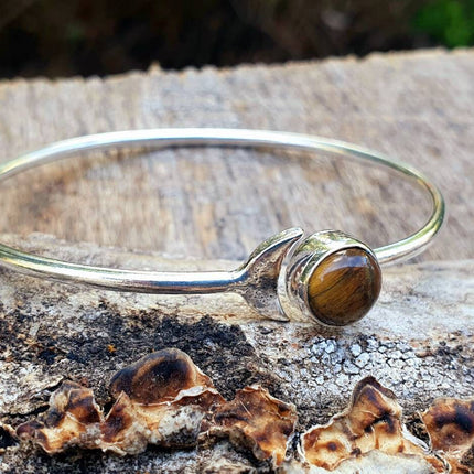 Silver Moon Bracelet / Tiger eye / Bangle / Galaxy / Solar System / Planets / Boho / Adjustable / Hippie / Chic / Sun