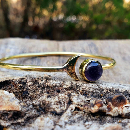 Amethyst Gold Moon Bracelet / Bangle / Galaxy / Solar System / Planets / Boho / Adjustable / Hippie / Chic / Sun