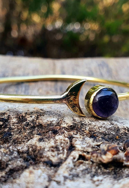 Amethyst Gold Moon Bracelet / Bangle / Galaxy / Solar System / Planets / Boho / Adjustable / Hippie / Chic / Sun