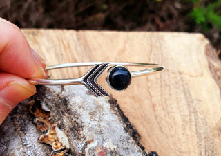 Black Onyx Boho Silver Bracelet / Bangle / Ethnic / Rustic / Bohemian / Hippie / Gypsy / Psy / Adjustable