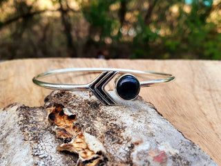 Black Onyx Boho Silver Bracelet / Bangle / Ethnic / Rustic / Bohemian / Hippie / Gypsy / Psy / Adjustable