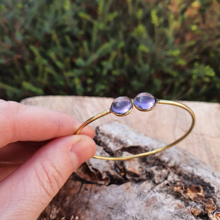 Amethyst Boho Bracelet / Golden Bangle / Brass / Ethnic / Rustic / Bohemian / Hippie / Gypsy / Psy / Chic / Jewellery / Body / Adjustable