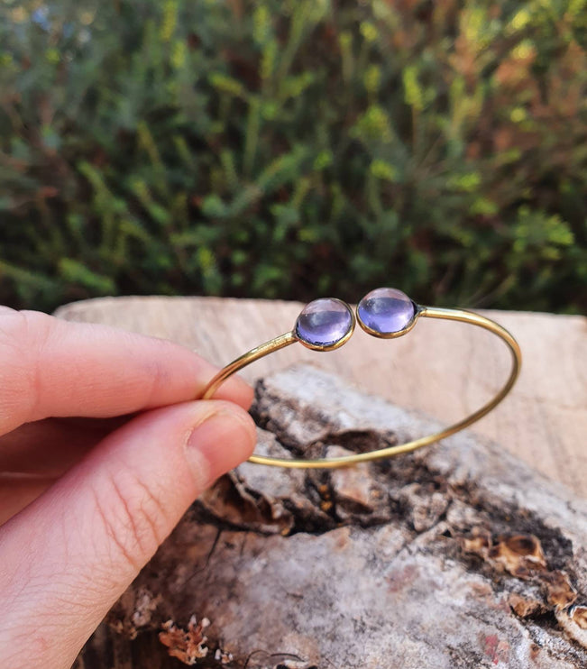 Amethyst Boho Bracelet / Golden Bangle / Brass / Ethnic / Rustic / Bohemian / Hippie / Gypsy / Psy / Chic / Jewellery / Body / Adjustable