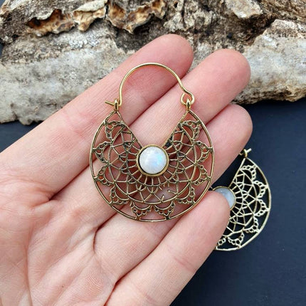 Golden Ethnic Moonstone Earrings Ethnic, rustic, yoga, hippie, gypsy, pretty, psy, boho, bohemian, festival