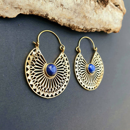 Golden Ethnic Lapis Lazuli Earrings Ethnic, Blue Stone , rustic, yoga, hippie, gypsy, pretty, psy, boho, bohemian, festival