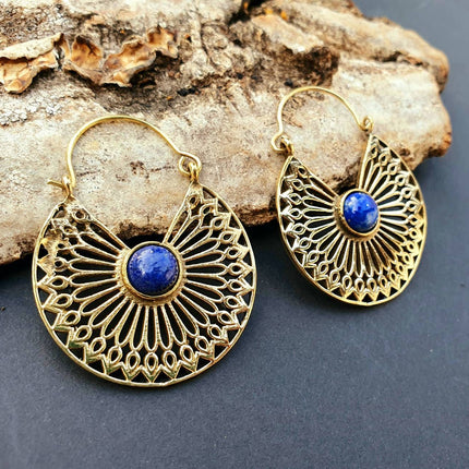 Golden Ethnic Lapis Lazuli Earrings Ethnic, Blue Stone , rustic, yoga, hippie, gypsy, pretty, psy, boho, bohemian, festival