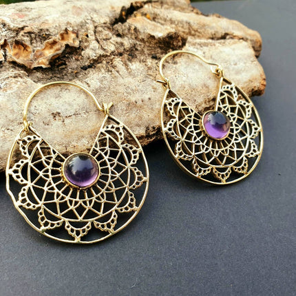 Golden Amethyst Earrings Ethnic, rustic, yoga, hippie, gypsy, pretty, psy, boho, bohemian, festival