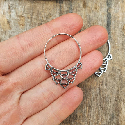 Small Boho Silver Hoop Earrings; Ethnic, Geometric, Rustic, Yoga, Hippie, Gypsy, Pretty, Ssy, Boho, Bohemian, Festival