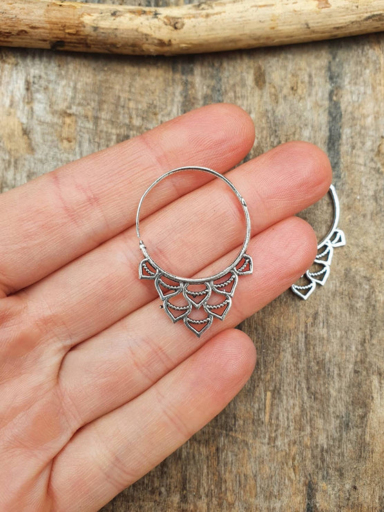 Small Boho Silver Hoop Earrings; Ethnic, Geometric, Rustic, Yoga, Hippie, Gypsy, Pretty, Ssy, Boho, Bohemian, Festival