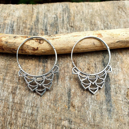 Small Boho Silver Hoop Earrings; Ethnic, Geometric, Rustic, Yoga, Hippie, Gypsy, Pretty, Ssy, Boho, Bohemian, Festival