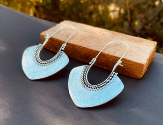 Indian Style Long Drop Silver Earrings; Ethnic, Geometric, rustic, yoga, hippie, gypsy, pretty, psy, boho, bohemian, festival