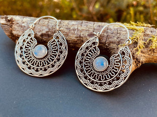 Silver Ethnic Moonstone Earrings Ethnic, rustic, yoga, hippie, gypsy, pretty, psy, boho, bohemian, festival