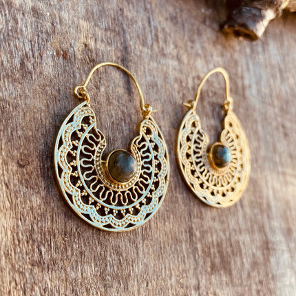Labradorite & Brass Hoop Earrings Ethnic, rustic, yoga, hippie, gypsy, pretty, psy, boho, bohemian, festival
