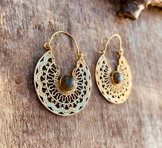 Labradorite & Brass Hoop Earrings Ethnic, rustic, yoga, hippie, gypsy, pretty, psy, boho, bohemian, festival