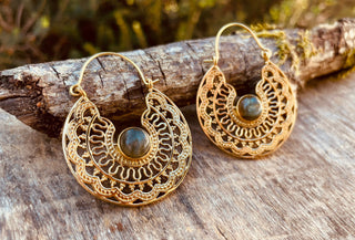 Labradorite & Brass Hoop Earrings Ethnic, rustic, yoga, hippie, gypsy, pretty, psy, boho, bohemian, festival