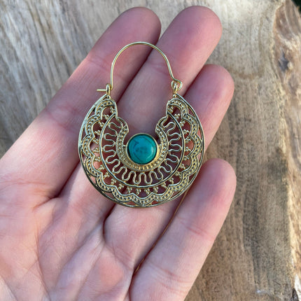 Golden Ethnic Turquoise Earrings Ethnic, rustic, yoga, hippie, gypsy, pretty, psy, boho, bohemian, festival