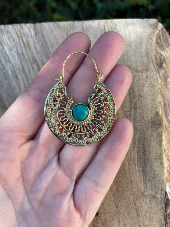 Golden Ethnic Turquoise Earrings Ethnic, rustic, yoga, hippie, gypsy, pretty, psy, boho, bohemian, festival