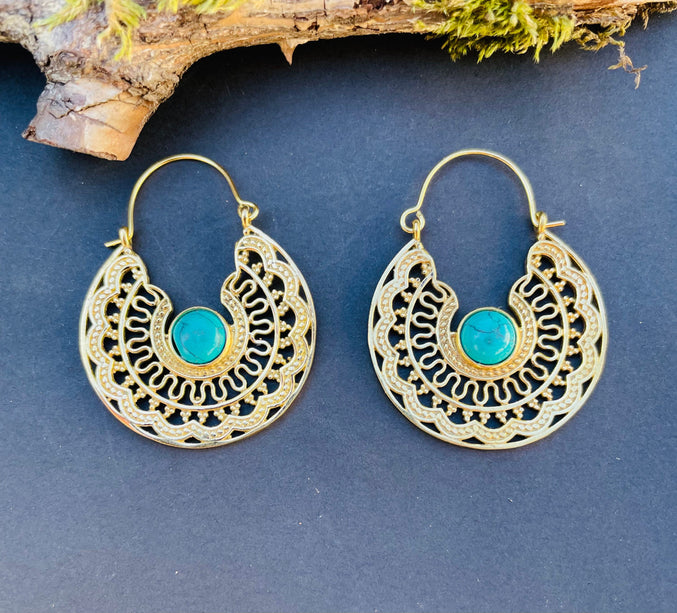 Golden Ethnic Turquoise Earrings Ethnic, rustic, yoga, hippie, gypsy, pretty, psy, boho, bohemian, festival
