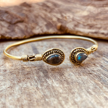 Labradorite Boho Bracelet / Bangle / Brass / Ethnic / Rustic / Bohemian / Hippie / Gypsy / Psy / Chic / Jewellery / Body / Adjustable