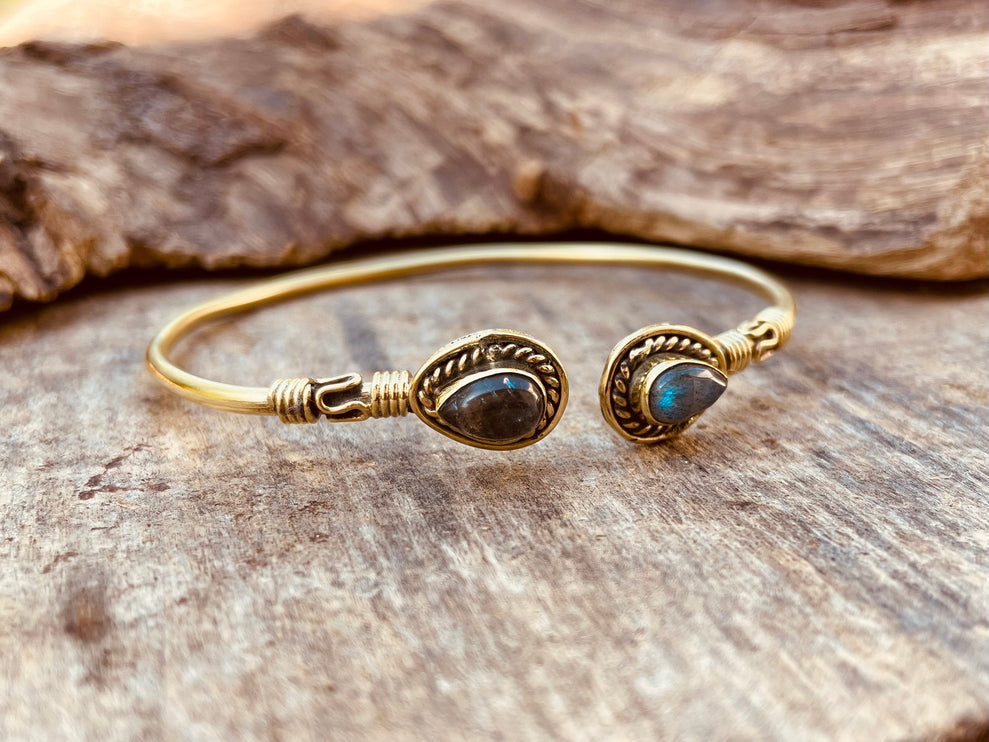 Labradorite Boho Bracelet / Bangle / Brass / Ethnic / Rustic / Bohemian / Hippie / Gypsy / Psy / Chic / Jewellery / Body / Adjustable