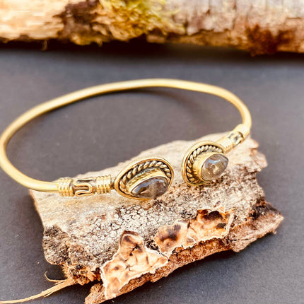 Labradorite Boho Bracelet / Bangle / Brass / Ethnic / Rustic / Bohemian / Hippie / Gypsy / Psy / Chic / Jewellery / Body / Adjustable