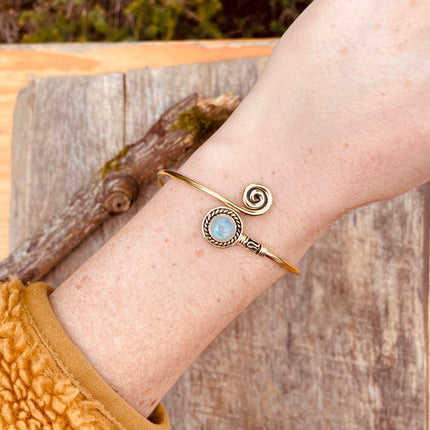 Golden Moonstone Bracelet / Brass / Adjustable / Spiral / Ethnic / Rustic / Bohemian / Boho /