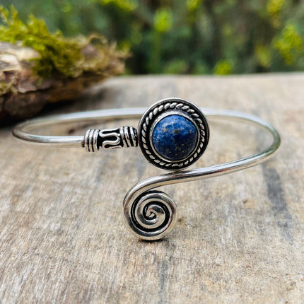 Lapis Lazuli Silver Bracelet / Adjustable / Spiral / Ethnic / Rustic / Bohemian / Boho / 