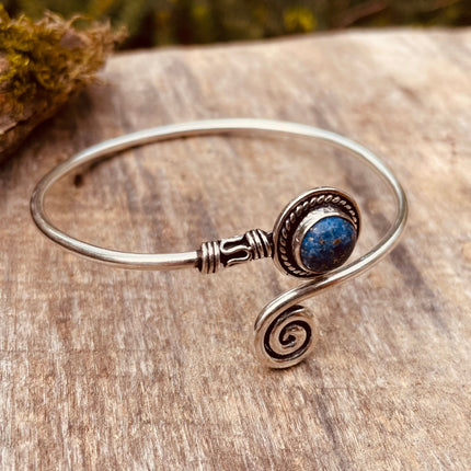 Lapis Lazuli Silver Bracelet / Adjustable / Spiral / Ethnic / Rustic / Bohemian / Boho / 