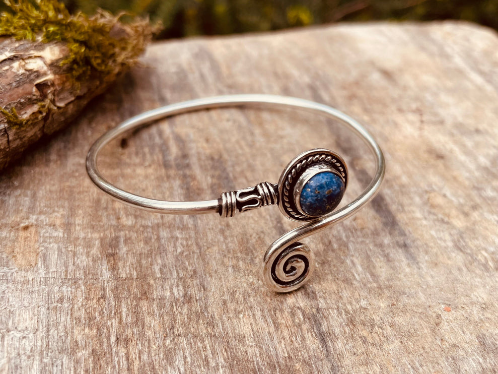 Lapis Lazuli Silver Bracelet / Adjustable / Spiral / Ethnic / Rustic / Bohemian / Boho / 