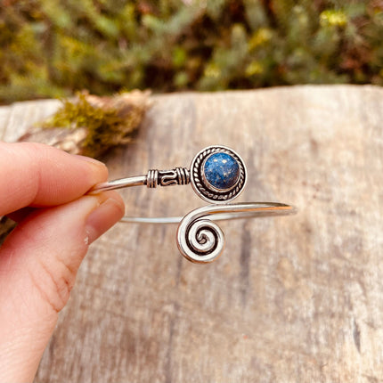 Lapis Lazuli Silver Bracelet / Adjustable / Spiral / Ethnic / Rustic / Bohemian / Boho / 