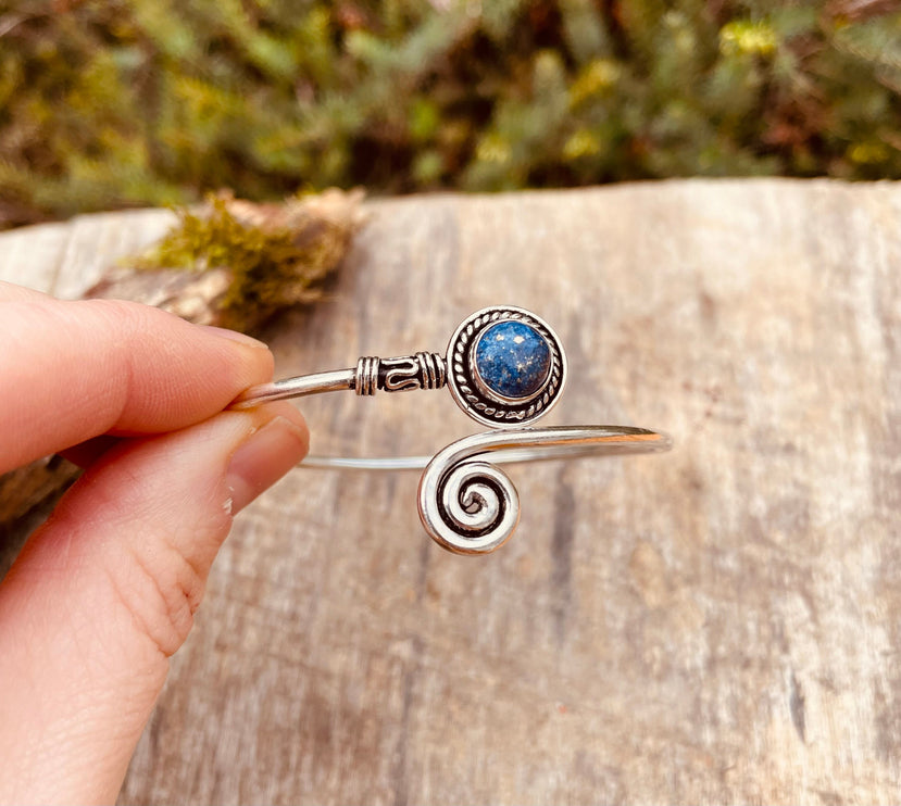 Lapis Lazuli Silver Bracelet / Adjustable / Spiral / Ethnic / Rustic / Bohemian / Boho / 