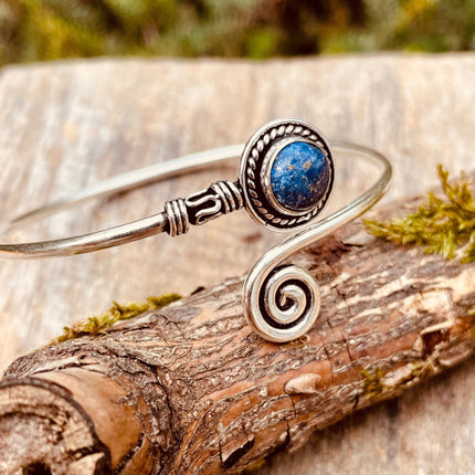 Lapis Lazuli Silver Bracelet / Adjustable / Spiral / Ethnic / Rustic / Bohemian / Boho / 